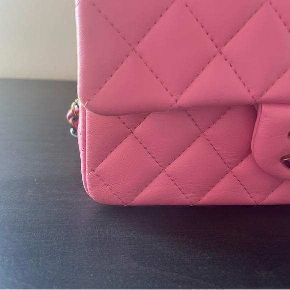 Chanel 21C Like New Pink Yellow Quilted Mini Flap Bag w Rainbow Hardware - Picture 6 of 16